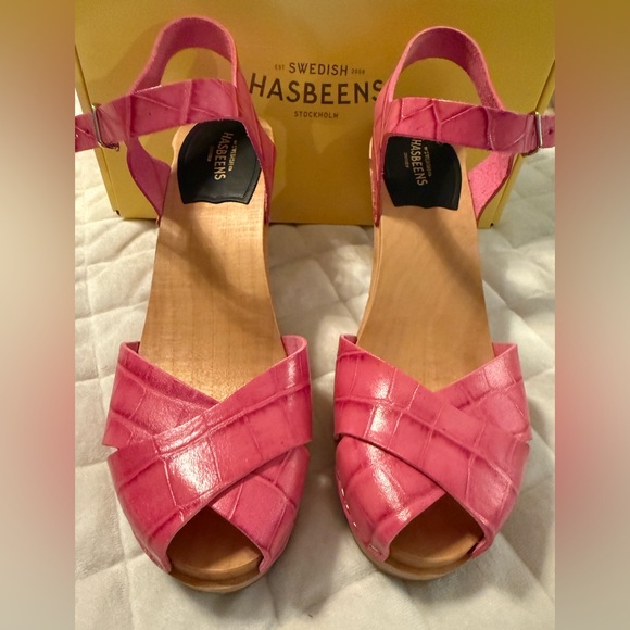 Swedish Hasbeens Merci Hot Pink Croc Platform Peep toe Sandals - Picture 1 of 14